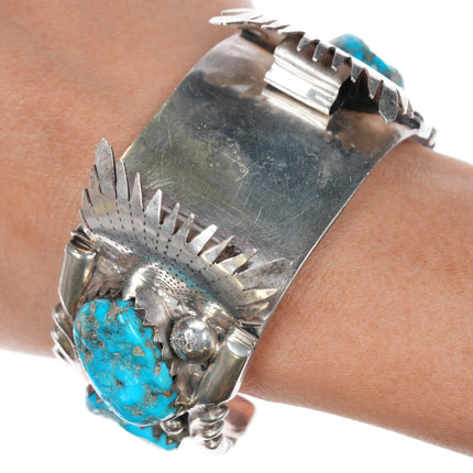 6.85" NOS Vintage Zuni Sterling silver Kingman turquoise G Watch cuff bracelet - Estate Fresh Austin