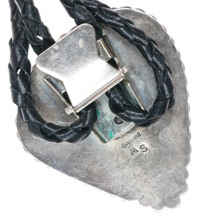 c1980's Marvin Slim Navajo sterling silver turquoise bolo tie - Estate Fresh Austin