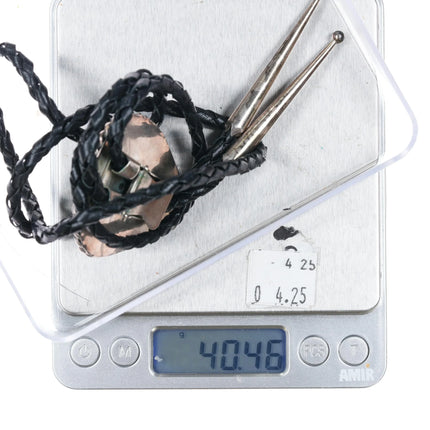 c1980's Marvin Slim Navajo sterling silver turquoise bolo tie - Estate Fresh Austin