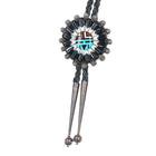 c1980's Barbara Dewa Zuni carved sunface bolo tie sterling silver - Estate Fresh Austin