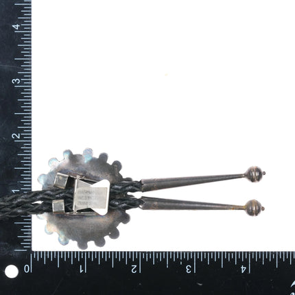 c1980's Barbara Dewa Zuni carved sunface bolo tie sterling silver - Estate Fresh Austin