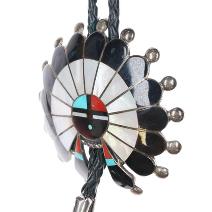 70's-80's P Lonjose Zuni Large sterling silver sunface bolo tie w/danglies - Estate Fresh Austin