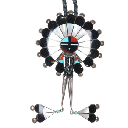 70's-80's P Lonjose Zuni Large sterling silver sunface bolo tie w/danglies - Estate Fresh Austin