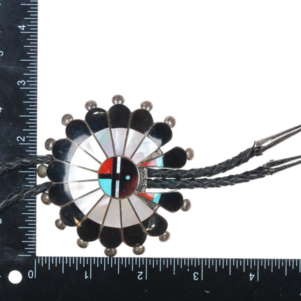 70's-80's P Lonjose Zuni Large sterling silver sunface bolo tie w/danglies - Estate Fresh Austin