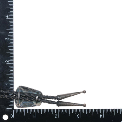 c1950 Navajo sterling silver Roadrunner bolo tie in overlay style - Estate Fresh Austin