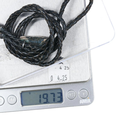 c1950 Navajo sterling silver Roadrunner bolo tie in overlay style - Estate Fresh Austin