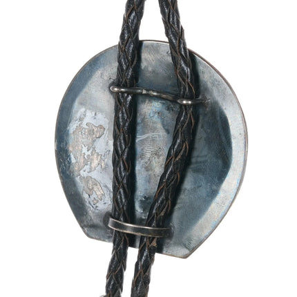 c1950 picto mark Native American silver Horseshoe turquoise/coral bolo tie - Estate Fresh Austin