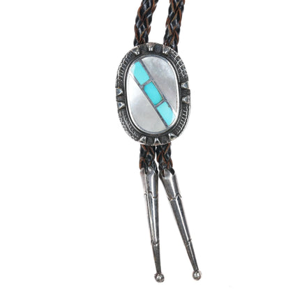 c1960 c-31 Zuni channel inlay silver bolo tie - Estate Fresh Austin