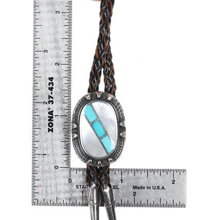 c1960 c-31 Zuni channel inlay silver bolo tie - Estate Fresh Austin