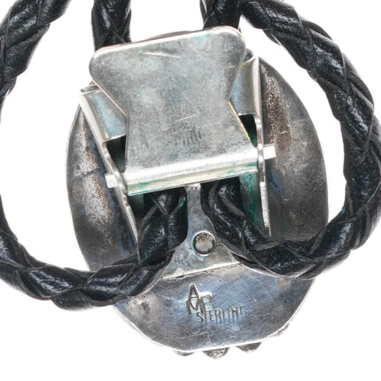 Vintage Azurite Malachite AMB Navajo sterling silver bolo tie - Estate Fresh Austin