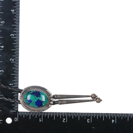 Vintage Azurite Malachite AMB Navajo sterling silver bolo tie - Estate Fresh Austin