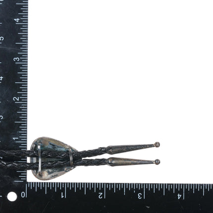 c1950's Small sterling silver and turquoise overlay style Navajo bolo tie - Estate Fresh Austin