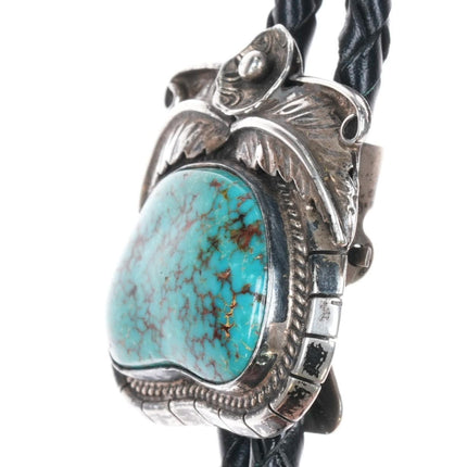 70's-80's Navajo sterling silver and turquoise feather blossom bolo tie - Estate Fresh Austin