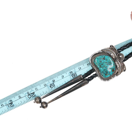 70's-80's Navajo sterling silver and turquoise feather blossom bolo tie - Estate Fresh Austin