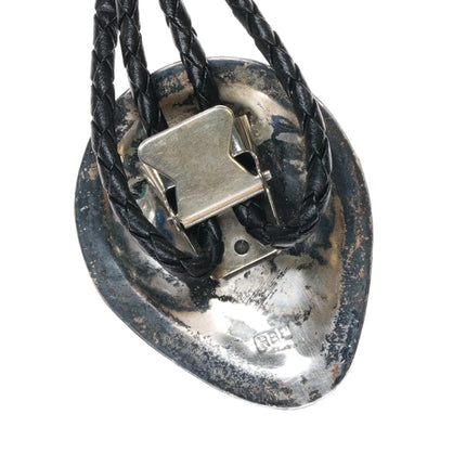 1980's RBP Navajo sterling silver bolo tie w/ two Kingman Turquoise stones - Estate Fresh Austin