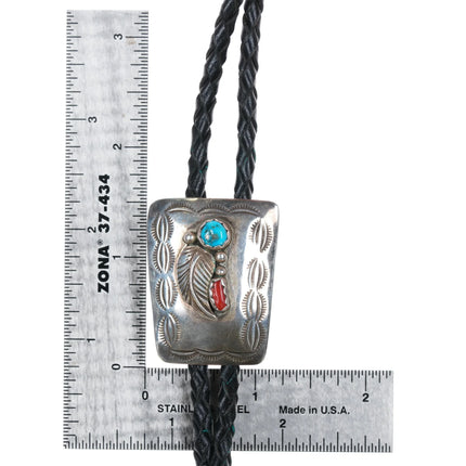 1980's Jeff Largo Navajo sterling, turquoise, and coral bolo tie - Estate Fresh Austin