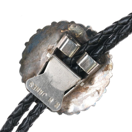 Rose Mary James Zuni sterling snake eye Sleeping Beauty Turquoise bolo tie - Estate Fresh Austin
