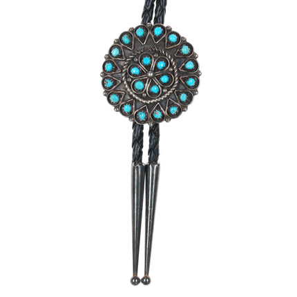 Rose Mary James Zuni sterling snake eye Sleeping Beauty Turquoise bolo tie - Estate Fresh Austin