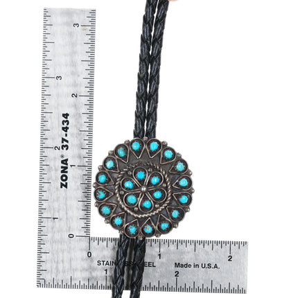 Rose Mary James Zuni sterling snake eye Sleeping Beauty Turquoise bolo tie - Estate Fresh Austin