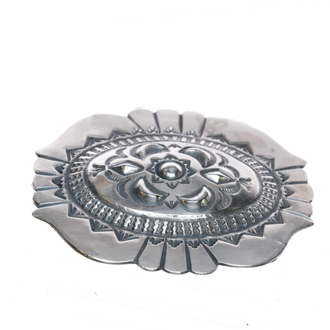 VC Navajo sterling silver heavily stamped repousse belt buckle - Estate Fresh Austin