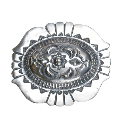 VC Navajo sterling silver heavily stamped repousse belt buckle - Estate Fresh Austin