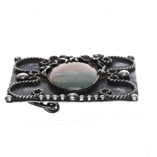 Vintage Navajo sterling silver picture jasper belt buckle - Estate Fresh Austin