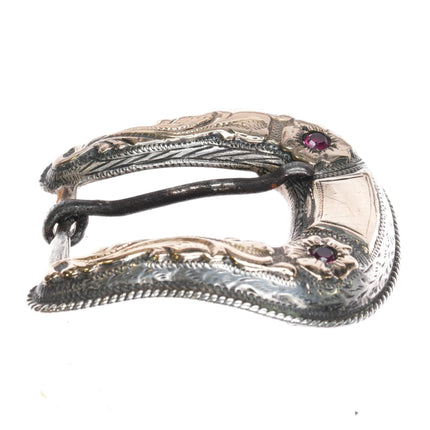 Hollands San Angelo #105 14k gold sterling silver rubies ranger belt buckle set - Estate Fresh Austin
