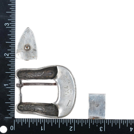 Hollands San Angelo #105 14k gold sterling silver rubies ranger belt buckle set - Estate Fresh Austin