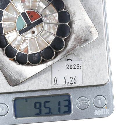 Vintage Zuni Sterling silver sunface inlay belt buckle - Estate Fresh Austin