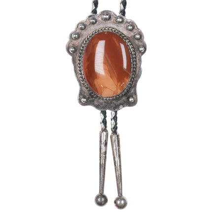 1970's T Sterling silver jasper bolo tie with cool cord - Estate Fresh Austin