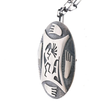 Daniel Phillips Hopi Overlay Large pendant 28" handmade necklace sterling silver - Estate Fresh Austin