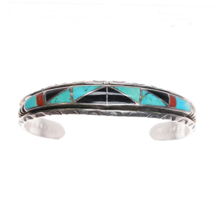 6" Vintage H-L Zunie sterling silver channel inlay Zuni cuff bracelet - Estate Fresh Austin
