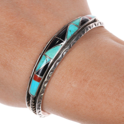 6" Vintage H-L Zunie sterling silver channel inlay Zuni cuff bracelet - Estate Fresh Austin