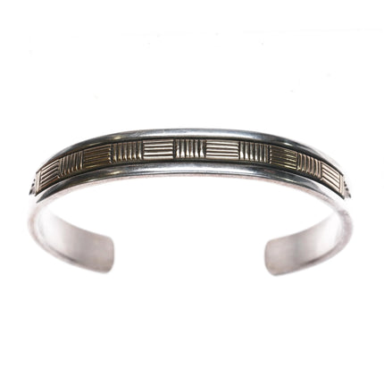 7.375 Bruce Morgan Navajo 14k gold sterling silver deep stamped cuff bracelet - Estate Fresh Austin