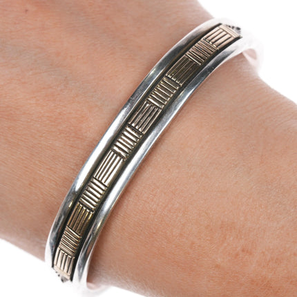 7.375 Bruce Morgan Navajo 14k gold sterling silver deep stamped cuff bracelet - Estate Fresh Austin