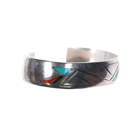 6.75" 60's-70's Navajo sterling silver inlay cuff bracelet - Estate Fresh Austin