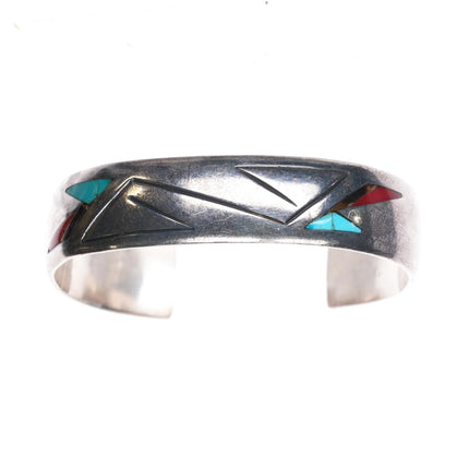 6.75" 60's-70's Navajo sterling silver inlay cuff bracelet - Estate Fresh Austin