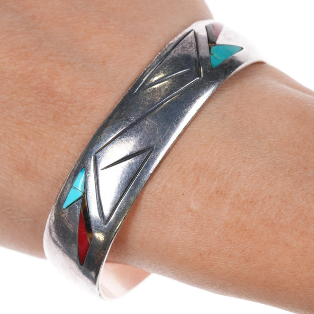 6.75" 60's-70's Navajo sterling silver inlay cuff bracelet - Estate Fresh Austin