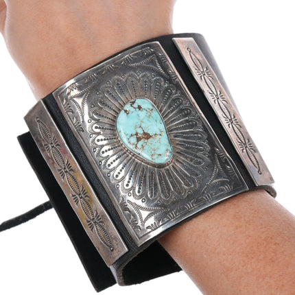 7.5" Navajo Sterling silver Dry Creek Turquoise Ketoh Bowguard bracelet - Estate Fresh Austin