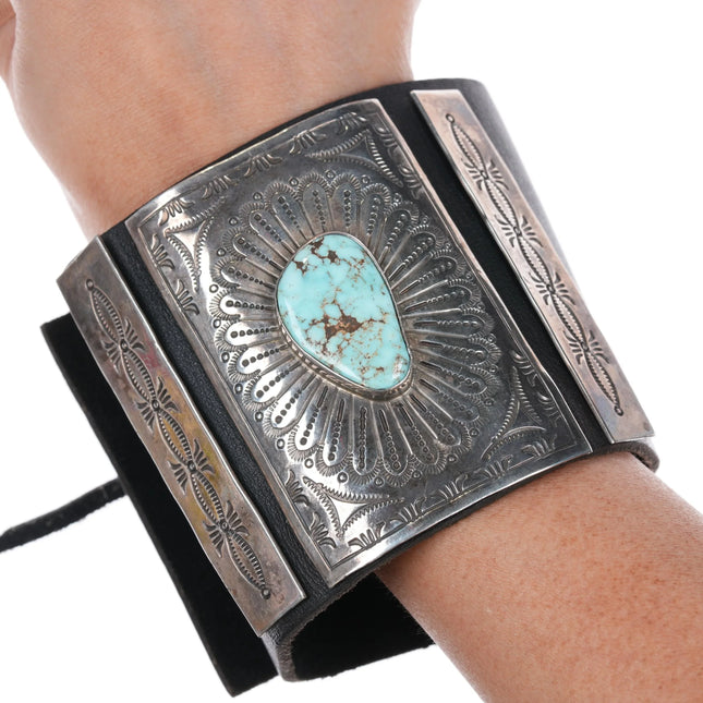 7.5" Navajo Sterling silver Dry Creek Turquoise Ketoh Bowguard bracelet - Estate Fresh Austin