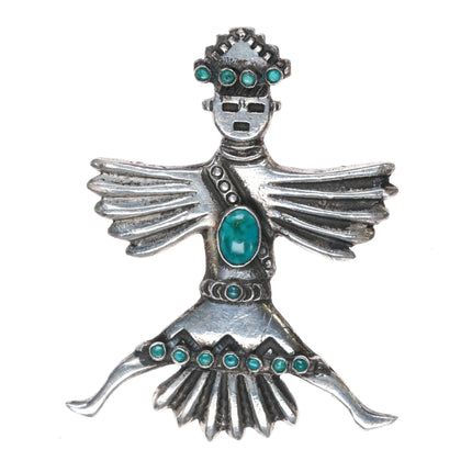 c1940's Horace Iule Zuni Knifewing Pin w/snake eye turquoise sterling silver - Estate Fresh Austin