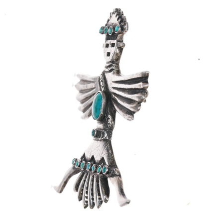 c1940's Horace Iule Zuni Knifewing Pin w/snake eye turquoise sterling silver - Estate Fresh Austin