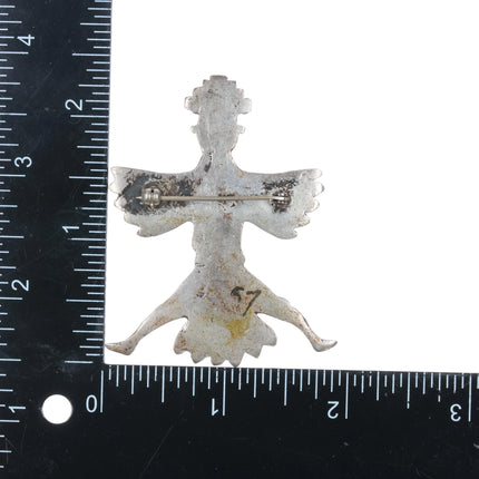 c1940's Horace Iule Zuni Knifewing Pin w/snake eye turquoise sterling silver - Estate Fresh Austin