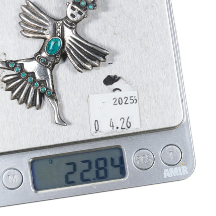 c1940's Horace Iule Zuni Knifewing Pin w/snake eye turquoise sterling silver - Estate Fresh Austin