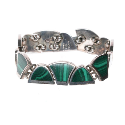 7.25" Vintage Mexican sterling and malachite link bracelet - Estate Fresh Austin