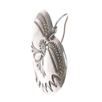 Large Retro Southwestern sterling Hand stamped hearts earrings - Estate Fresh Austin