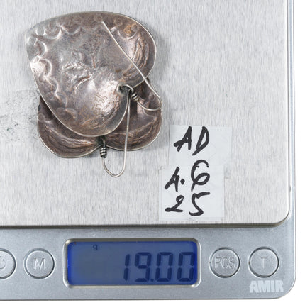 Large Retro Southwestern sterling Hand stamped hearts earrings - Estate Fresh Austin