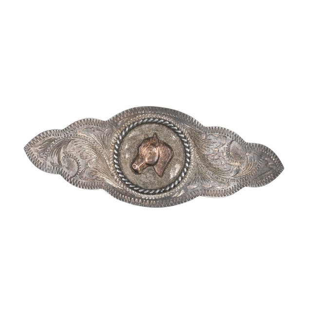 1960's Vogt Sterling/10k hand engraved horse hair barrette - Estate Fresh Austin