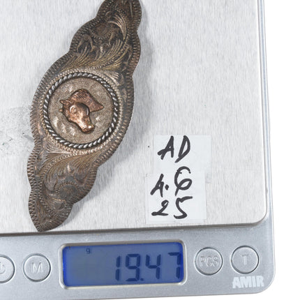 1960's Vogt Sterling/10k hand engraved horse hair barrette - Estate Fresh Austin