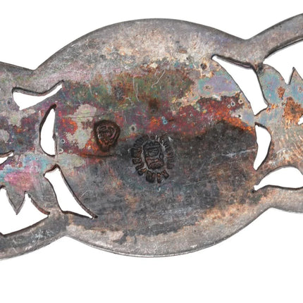 1960's Mexican silver hand engraved western theme horse hair barrette - Estate Fresh Austin